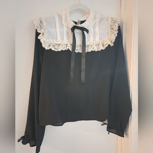 Black and White Frilly Blouse